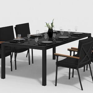 Обеденная группа Gardenini Calma со стульями Calma S темно-серый/черный 220 x 110