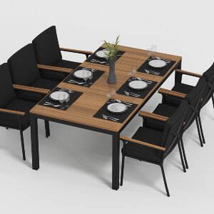 Обеденная группа Gardenini Bella со стульями Calma S темно-серый/черный 200 x 100