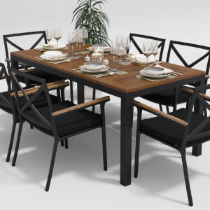 Обеденная группа Gardenini Bella со стульями Calma темно-серый/черный 180 x 90