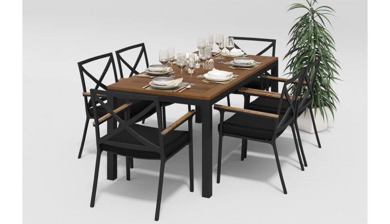 Обеденная группа Gardenini Bella со стульями Calma темно-серый/черный 180 x 90