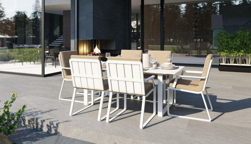 Обеденная группа Gardenini Voglie со стульями Voglie Armrest белый/бежевый 180 x 90