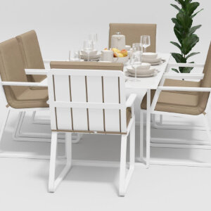 Обеденная группа Gardenini Voglie со стульями Voglie Armrest белый/бежевый 180 x 90