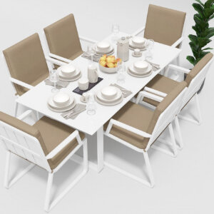 Обеденная группа Gardenini Voglie со стульями Voglie Armrest белый/бежевый 180 x 90