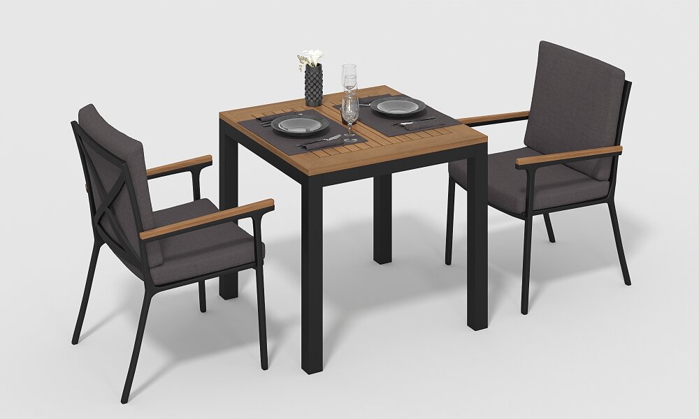 Обеденная группа Gardenini Bella со стульями Calma S темно-серый/антрацит 80 x 80