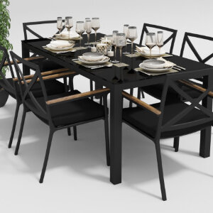 Обеденная группа Gardenini Calma темно-серый/черный 180 x 90