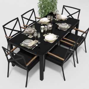 Обеденная группа Gardenini Calma темно-серый/черный 180 x 90