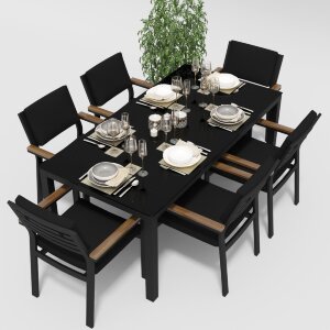 Обеденная группа Gardenini Calma со стульями Bella темно-серый/черный 180 x 90