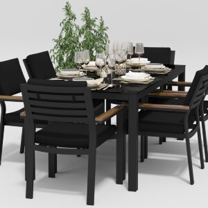 Обеденная группа Gardenini Calma со стульями Bella темно-серый/черный 180 x 90