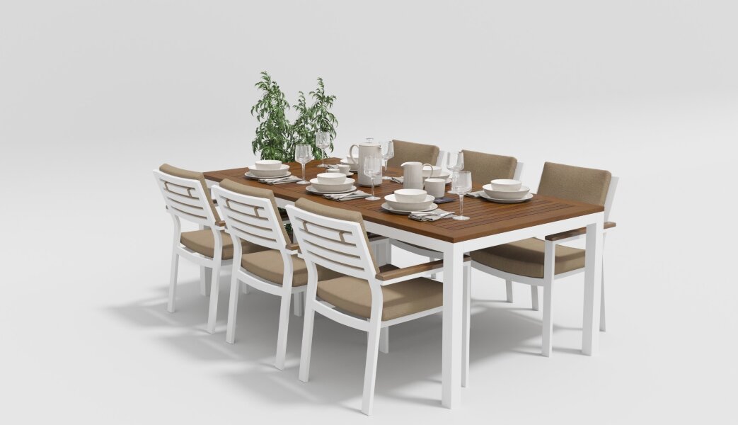 Обеденная группа Gardenini Bella белый/бежевый 200 x 100