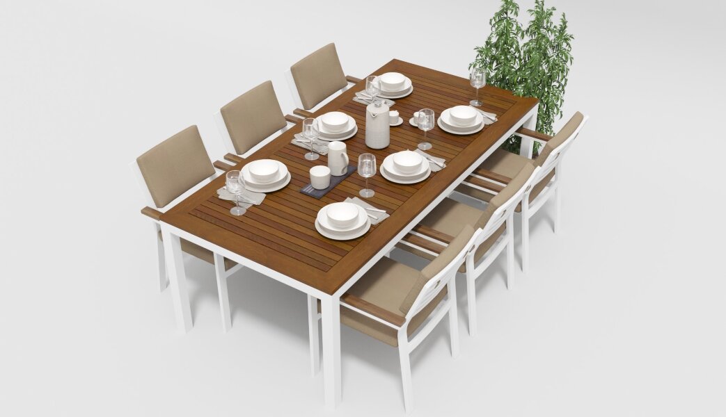 Обеденная группа Gardenini Bella белый/бежевый 220 x 100