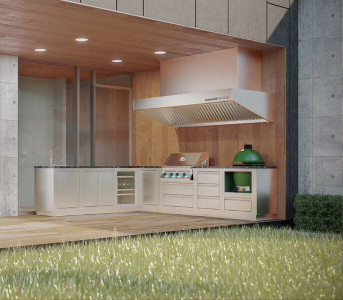Угловая модульная гриль-кухня KuhniGrillONTARIO с вентиляционным зонтом