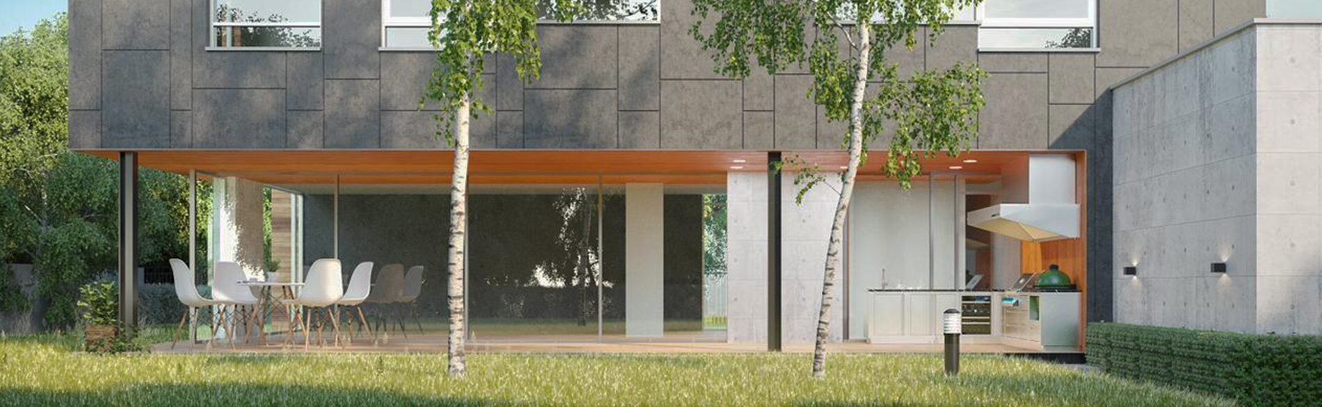 Угловая модульная гриль-кухня KuhniGrillONTARIO с вентиляционным зонтом