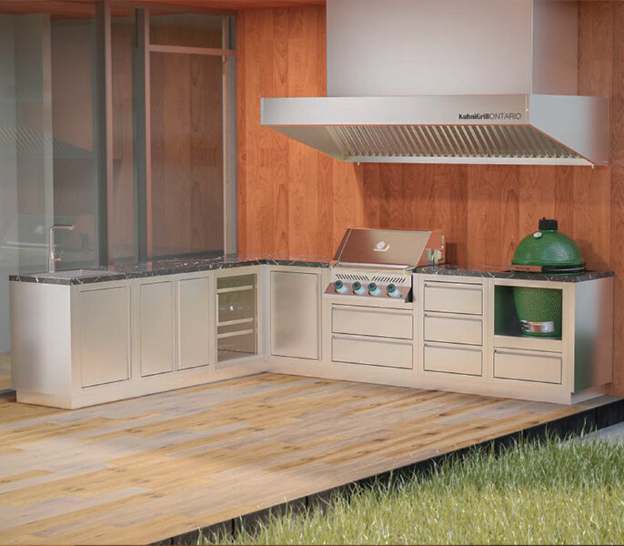 Угловая модульная гриль-кухня KuhniGrillONTARIO с вентиляционным зонтом