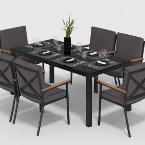 Обеденная группа Gardenini Calma со стульями Calma S темно-серый/антрацит 180 x 90