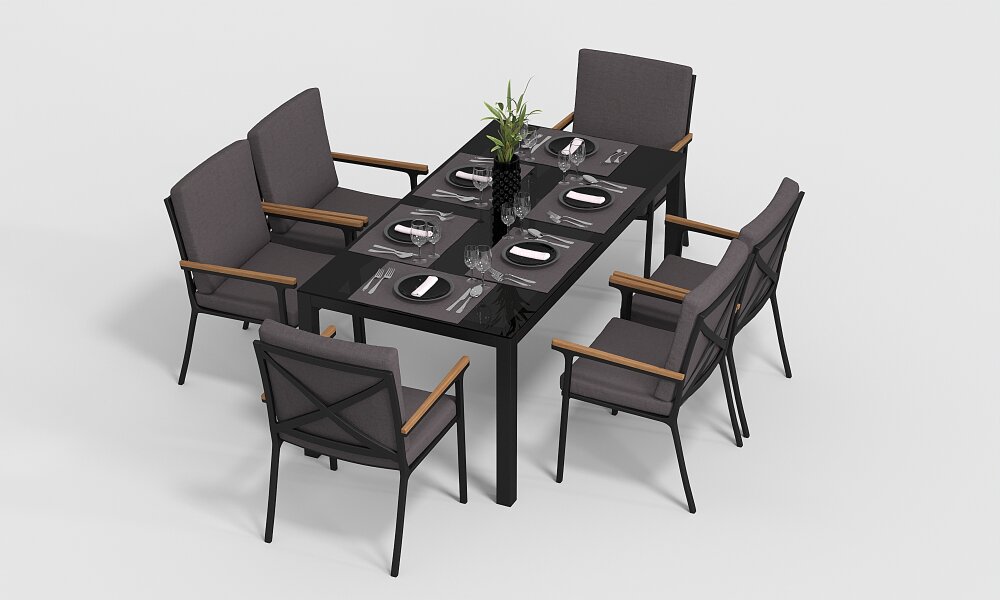 Обеденная группа Gardenini Calma со стульями Calma S темно-серый/антрацит 180 x 90