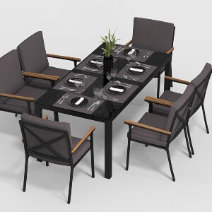 Обеденная группа Gardenini Calma со стульями Calma S темно-серый/антрацит 180 x 90