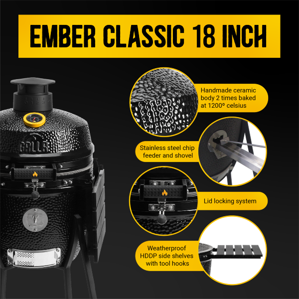 Керамический гриль GRLLR Ember 18″ глянцево-черный с тележкой