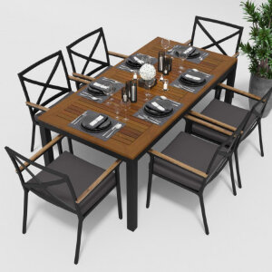 Обеденная группа Gardenini Bella со стульями Calma темно-серый/антрацит 180 x 90