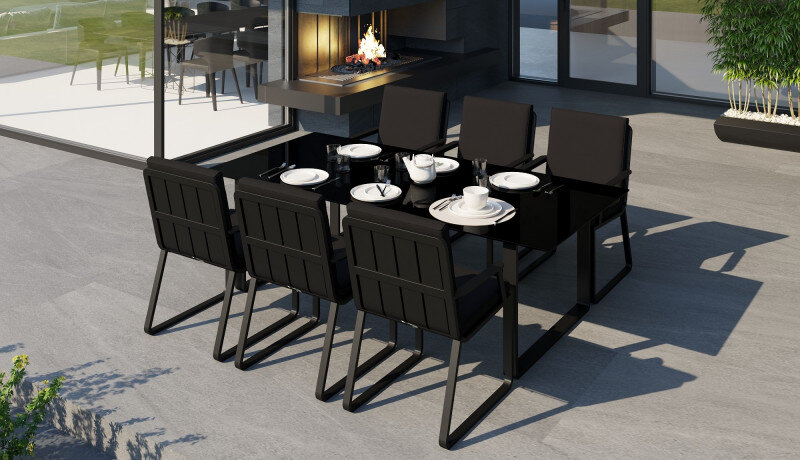 Обеденная группа Gardenini Voglie со стульями Voglie Armrest темно-серый/черный 220 x 105