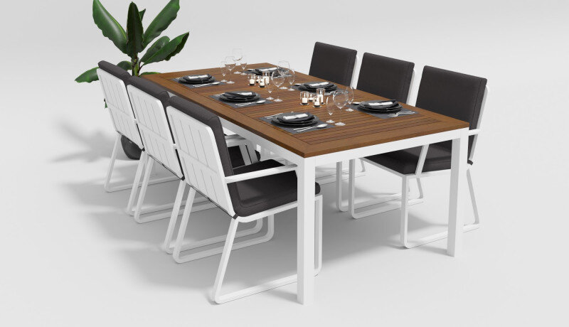 Обеденная группа Gardenini Bella со стульями Voglie белый/антрацит 220 x 100