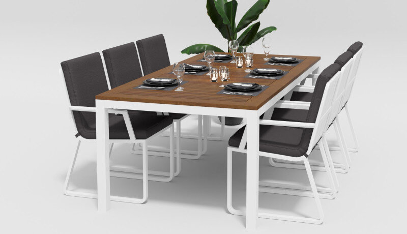Обеденная группа Gardenini Bella со стульями Voglie белый/антрацит 220 x 100