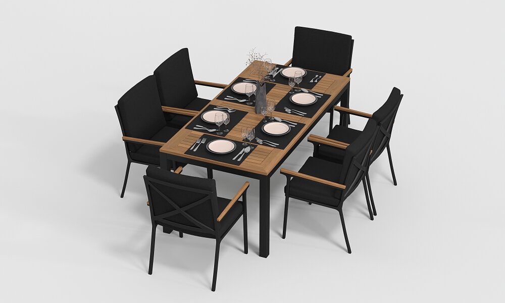 Обеденная группа Gardenini Bella со стульями Calma S темно-серый/черный 180 x 90