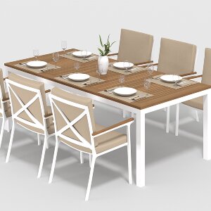 Обеденная группа Gardenini Bella со стульями Calma S белый/бежевый 220 x 100
