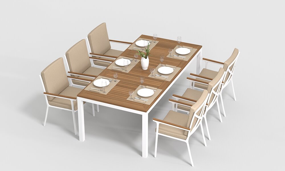 Обеденная группа Gardenini Bella со стульями Calma S белый/бежевый 220 x 100