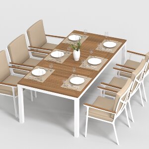 Обеденная группа Gardenini Bella со стульями Calma S белый/бежевый 220 x 100