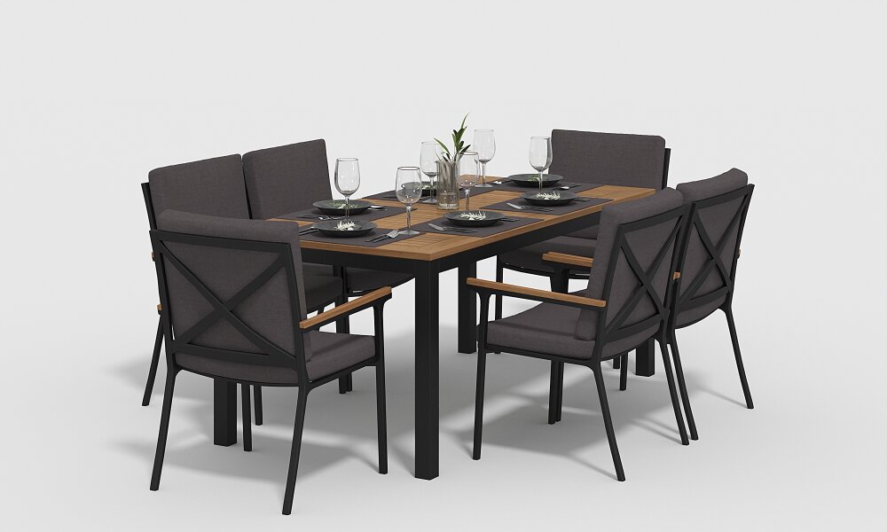 Обеденная группа Gardenini Bella со стульями Calma S темно-серый/антрацит 180 x 90