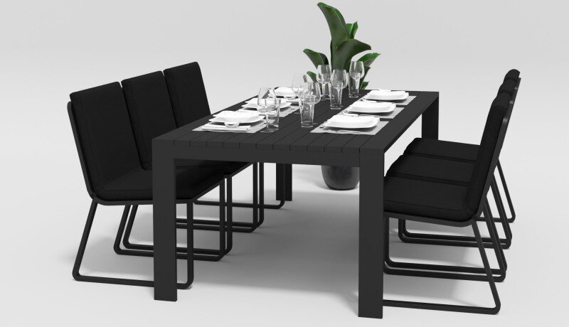 Обеденная группа Gardenini Malia со стульями Voglie темно-серый/черный 220 x 105