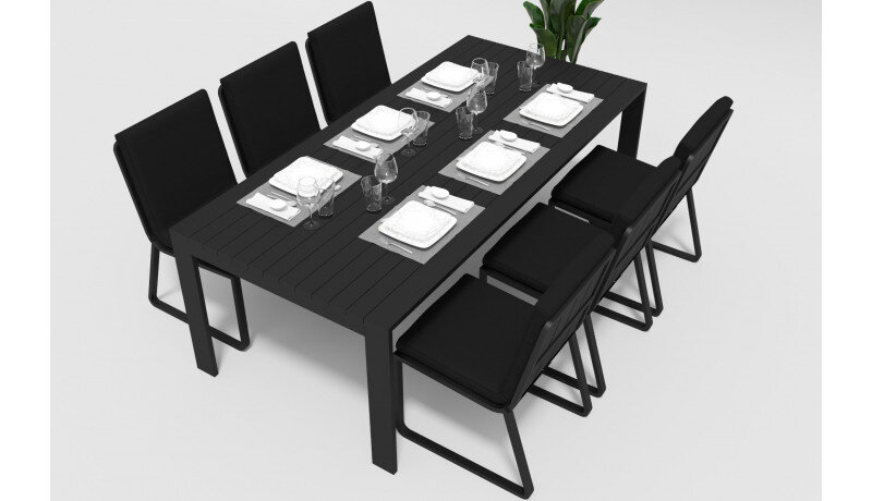 Обеденная группа Gardenini Malia со стульями Voglie темно-серый/черный 220 x 105