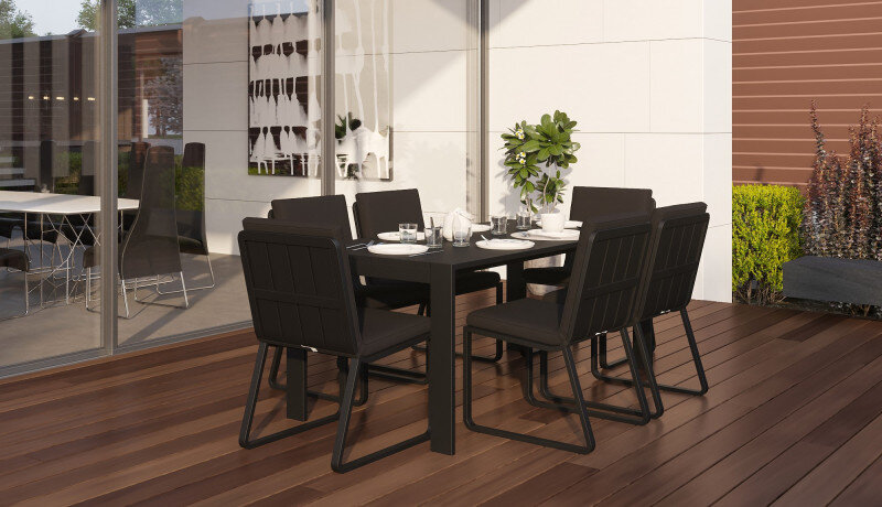 Обеденная группа Gardenini Malia со стульями Voglie темно-серый/черный 180 x 90