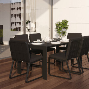 Обеденная группа Gardenini Malia со стульями Voglie темно-серый/черный 180 x 90