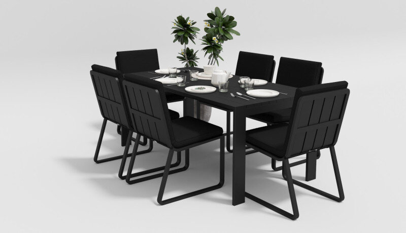 Обеденная группа Gardenini Malia со стульями Voglie темно-серый/черный 180 x 90