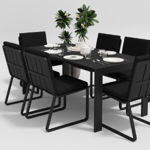 Обеденная группа Gardenini Malia со стульями Voglie темно-серый/черный 180 x 90