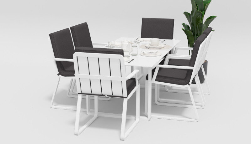 Обеденная группа Gardenini Voglie со стульями Voglie Armrest белый/антрацит 180 x 90