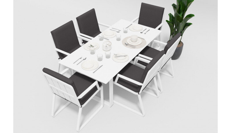 Обеденная группа Gardenini Voglie со стульями Voglie Armrest белый/антрацит 180 x 90