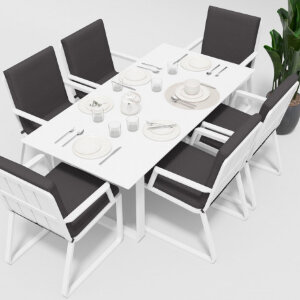 Обеденная группа Gardenini Voglie со стульями Voglie Armrest белый/антрацит 180 x 90