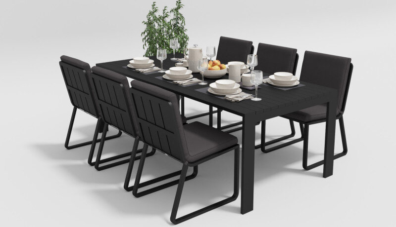 Обеденная группа Gardenini Malia со стульями Voglie темно-серый/антрацит 220 x 105