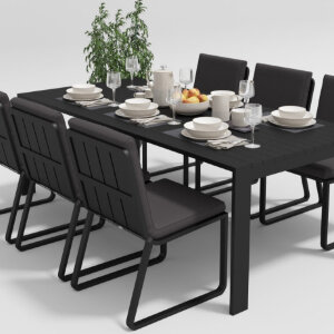 Обеденная группа Gardenini Malia со стульями Voglie темно-серый/антрацит 220 x 105