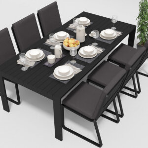 Обеденная группа Gardenini Malia со стульями Voglie темно-серый/антрацит 220 x 105