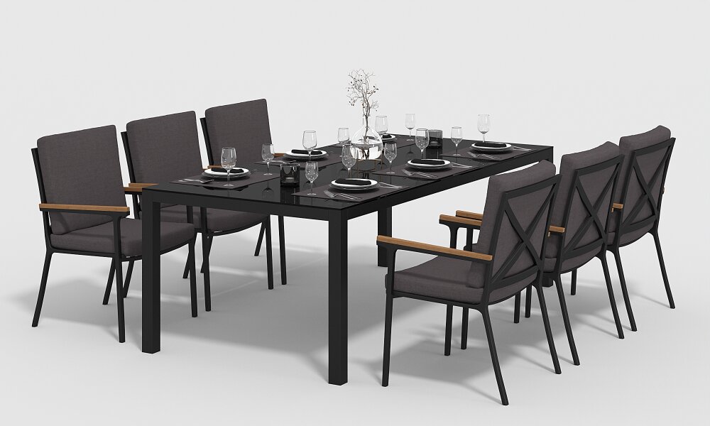 Обеденная группа Gardenini Calma со стульями Calma S темно-серый/антрацит 220 x 110
