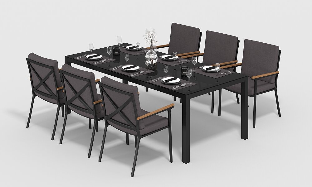 Обеденная группа Gardenini Calma со стульями Calma S темно-серый/антрацит 220 x 110