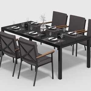 Обеденная группа Gardenini Calma со стульями Calma S темно-серый/антрацит 220 x 110