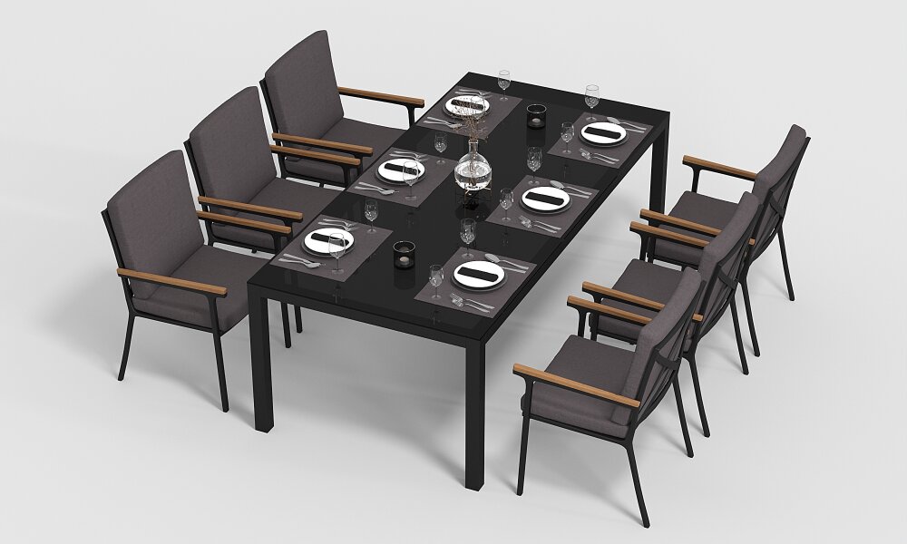 Обеденная группа Gardenini Calma со стульями Calma S темно-серый/антрацит 220 x 110