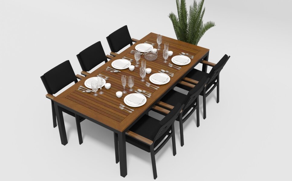 Обеденная группа Gardenini Bella темно-серый/черный 220 x 100