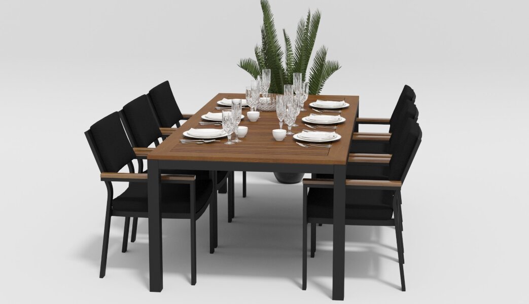 Обеденная группа Gardenini Bella темно-серый/черный 220 x 100