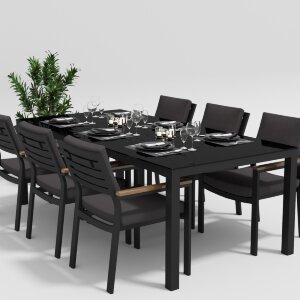 Обеденная группа Gardenini Calma со стульями Bella темно-серый/антрацит 200 x 100