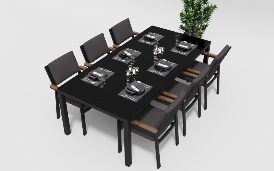 Обеденная группа Gardenini Calma со стульями Bella темно-серый/антрацит 200 x 100